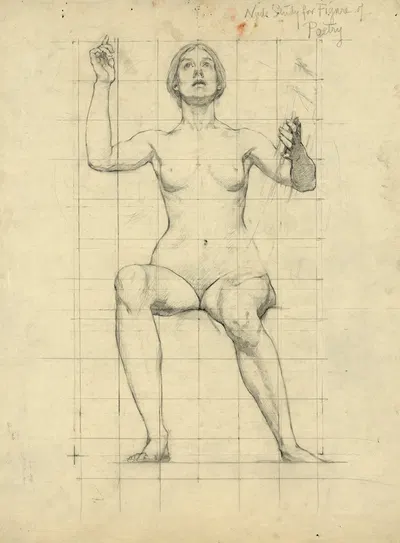 Nude study for figure of Poetry by Кеньон Кокс, 1896 — digital art print download