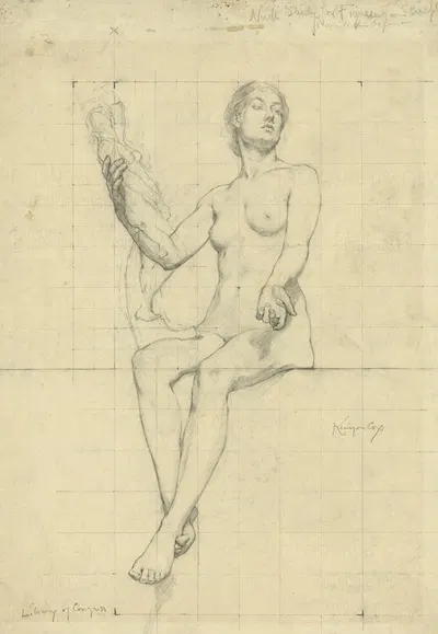 Nude study for figure of Sculpture by Кеньон Кокс, 1896 — digital art print download