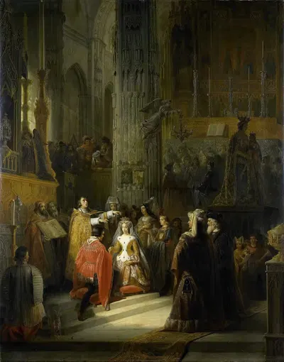 The Wedding of Jacoba of Bavaria, Countess of Holland, and Jan IV, Duke of Brabant, 10 March 1418 by Jacob Joseph Eeckhout,…