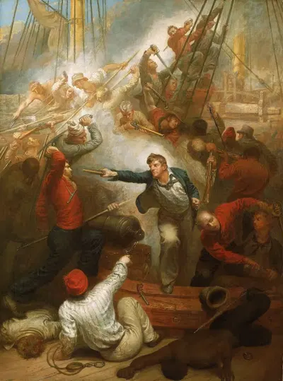Captain William Rogers capturing the 'Jeune Richard', 1 October 1807 by Samuel Drummond, 1808 — digital art print download
