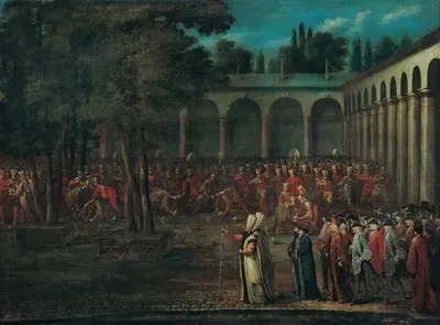 Посольская делегация, проходящая через второй дворец Топкапы by Жан Батист Ванмур — digital art print download