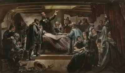Эдвин Уайт, подписание соглашения в каюте "Мэйфлауэр by Джордж Эдвард Перин — digital art print download