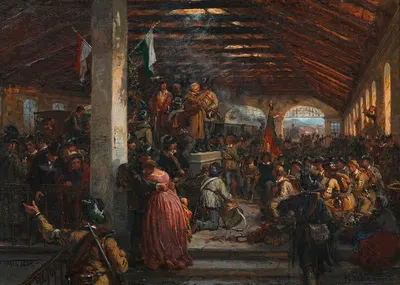 Прощание добровольцев 1848 года на старом Южном вокзале by Алойс Шённ, 1848 — digital art print download