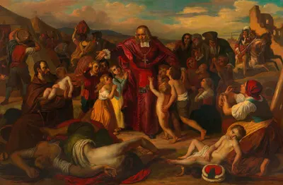 Leopold Graf Kollonitsch führt nach der Belagerung Wiens im Jahr 1683 die Kinder der ermordeten christlichen Gefangenen aus…