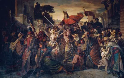 Der Empfang Manfreds (1231–1266) bei den Sarazenen in Luceria im Jahre 1254 by Carl Rahl, 1231–1266 — digital art print…