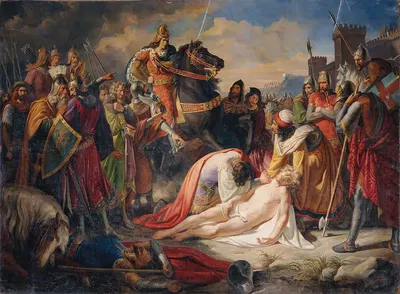 Karl I. von Anjou an der Leiche Manfreds nach der Schlacht von Benevent am 26. Februar 1266 by Carl Rahl, 1838 — digital…
