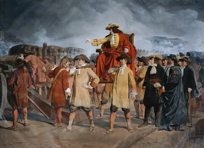 Ernst Rüdiger Graf Starhemberg besichtigt die Verteidigungsarbeiten auf der Löwelbastei (1683) by Carl Wurzinger, 1683 —…
