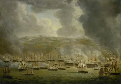 Атака объединенного англо-нидерландского эскадрона на Алжир, 1816 by Герардус Лаурентиус Кёйлтес, 1817 — digital art print…