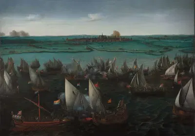 Битва между голландскими и испанскими кораблями на Haarlemmermeer by Хендрик Корнелис Врум — digital art print download