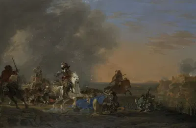 Cavalry Attack at Sunset by Jan Asselijn, 1646 — digital art print download