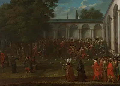 Cornelis Calkoen on his Way to his Audience with Sultan Ahmed III by Jean Baptiste Vanmour — digital art print download