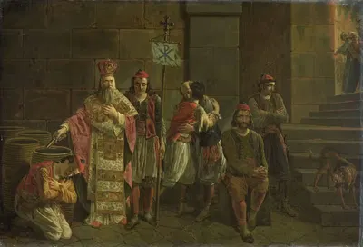 Последние защитники Миссолонги, 22 апреля 1826 года; эпизод из Греческой войны за независимость by Жозеф Дени Одевэр, 1826…