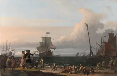 Голландские корабли в водах Текселя; посередине 'Гоуден Лиув', флагман Корнелиса Тромпа by Людольф Бахуизен, 1671 — digital…