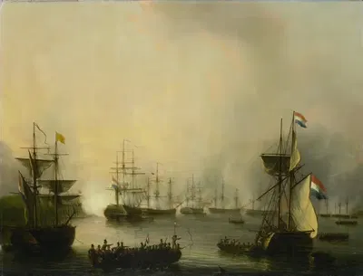 Бомбардировка Палембанга, Суматра, 24 июня 1821 by Мартинус Шоуман, 1821 - 1848 — digital art print download