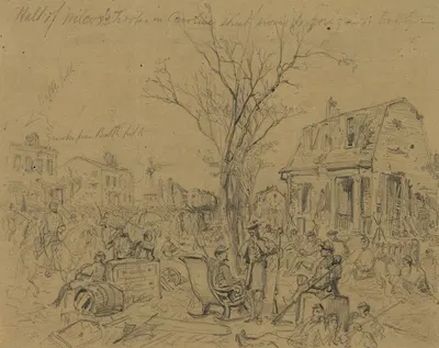 Halt of Wilcox's Troops in Caroline street prevous[sic] to going in to battle– by Arthur Lumley, 1862 — digital art print…