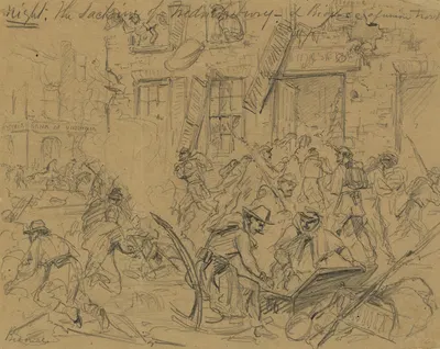 Night. The sacking of Fredericksburg– & biovace of Union troops by Arthur Lumley, 1862 — digital art print download