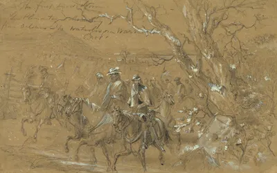 The first snow storm. Gen Pleasanton advancing from Orleans to Waterloo via Warrington, 6th Nov. by Arthur Lumley, 1862 —…