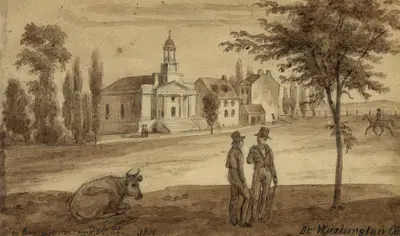 У Пенсильвании авеню и 7-й улицы в Вашингтоне by Август Кёлльнер, 1839 — digital art print download