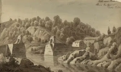 Река Потомака, цепной мост у Литл-Фолс by Август Кёлльнер, 1839 — digital art print download