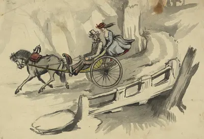 Man and woman riding in horse-drawn cart by Баярд Тейлор, 1856-1857 — digital art print download