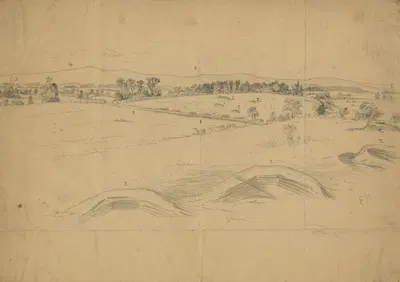 Breastworks near Williamsport, Md., thrown up by Gen. Lee's army, on its retreat toward the Potomac by Edwin Forbes, 1863 —…
