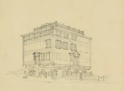 Sketch of a house in the streets at Boston Mass by George Wallis — digital art print download