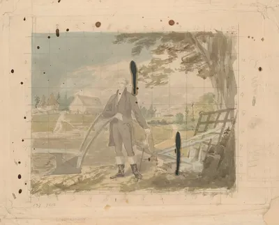 George Washington standing at a plow, with Mount Vernon in the background by John Rubens Smith, 1810-1840 — digital art…