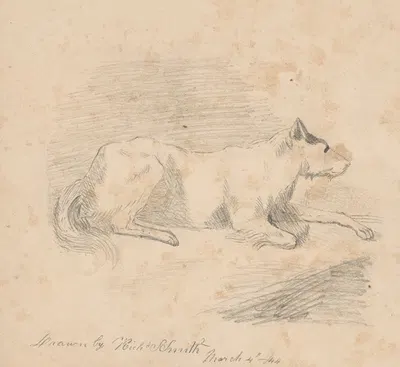 Pencil exercise, no. 2 – lying dog by Richard Sanger Smith, 1844 — digital art print download