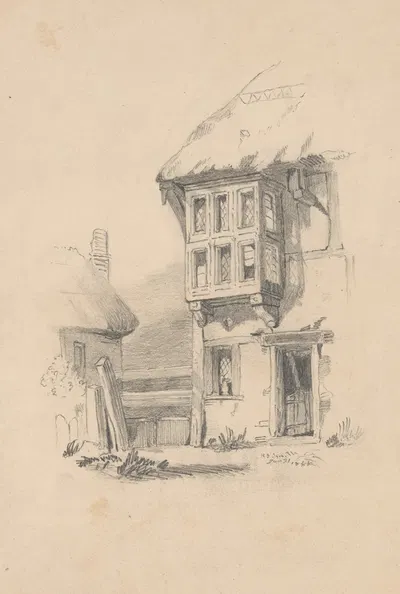 Pencil exercise, no. 7 – half-timbered house by Richard Sanger Smith, 1844 — digital art print download