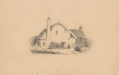 Pencil exercise, no. 9 – thatched-roof house by Richard Sanger Smith, 1845 — digital art print download
