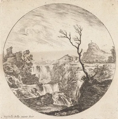 La triple cascade by Stefano Della Bella, 1601-1700 — digital art print download