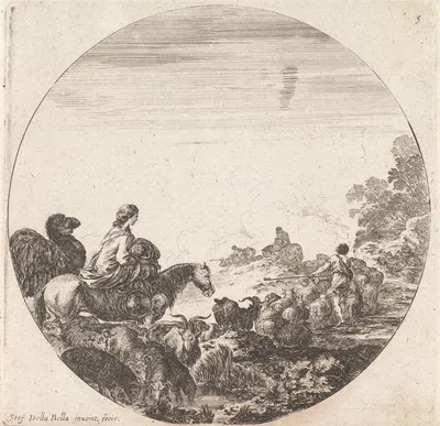 Le troupeau en marche vers le fond by Stefano Della Bella, 1601-1700 — digital art print download