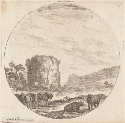Les ruines d'un temple antique by Stefano Della Bella, 1601-1700 — digital art print download