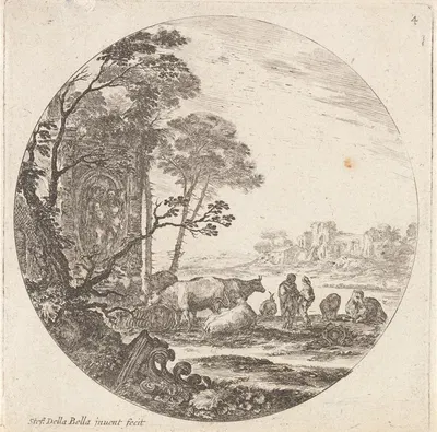 Paysage avec un chapiteau corinthien, sur le devant, par terre by Stefano Della Bella, 1601-1700 — digital art print download