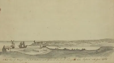 A west view of Oswego and Fort Ontario with General Amherst's camp at Lake Ontario in the year 1760 by Thomas Davies, 1760…