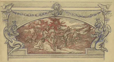 Study drawing for a mural showing dancing figures by Walter Shirlaw — digital art print download