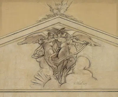 Study drawing of a mural showing three winged women by Walter Shirlaw — digital art print download
