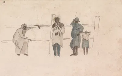 Four Jamaican figures talking at a fence by Уильям Берриман, 1808-1816 — digital art print download