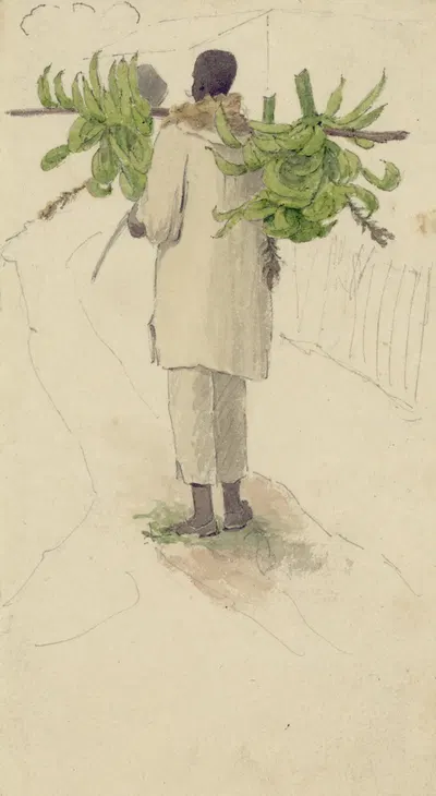 Negro man carrying plantains on pole by Уильям Берриман, 1808-1816 — digital art print download