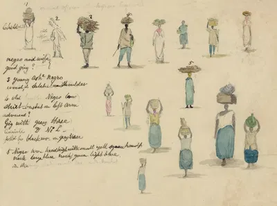 Negro portraits, 16 small drawings with notations by Уильям Берриман, 1808-1816 — digital art print download