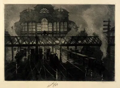 Центральный вокзал ночью by Шарль Фредерик Уильям Мелятц, 1890 — digital art print download