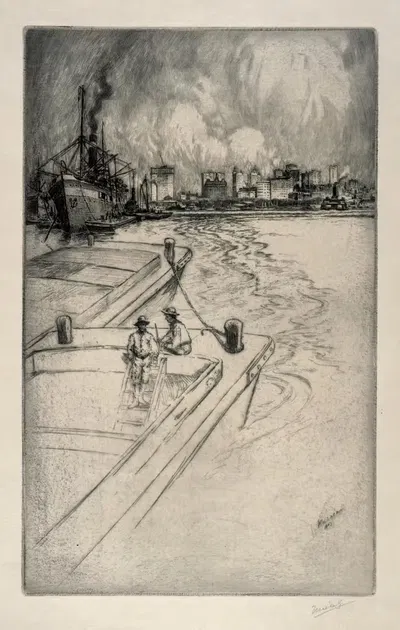 Городской пейзаж гавани by Шарль Фредерик Уильям Мелятц, 1905 — digital art print download