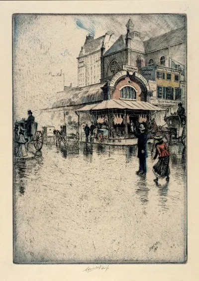 Мясная лавка. 'Тайсонс 5-я авеню, угол 44-й улицы' by Шарль Фредерик Уильям Мелятц, 1910 — digital art print download