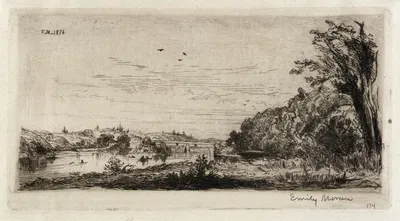 The Schuylkill, Columbia Bridge by Emily Kelley Moran, 1876 — digital art print download
