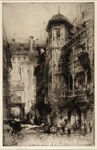 Cour de Corbeau, Strassburg by Hedley Fitton, 1919 — digital art print download