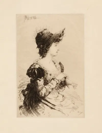 Woman putting on gloves by Игнац Марсель Гогенгигль — digital art print download