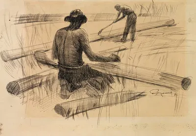 Skinning Poles by Луи Рено, 1936 — digital art print download