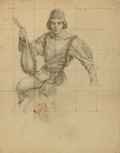 Young Man with Lute by Луиза Кокс — digital art print download