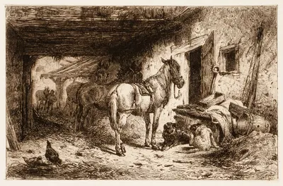 Horses and stable yard by Peter Moran — digital art print download