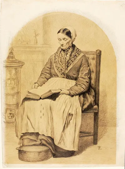 Woman Seated, Reading by Томас Чарльз Фаррер, 1863 — digital art print download